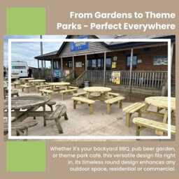 Handmade 8-Seater Round Picnic Table Swedish Redwood Outdoor Bench - thumbnail 3