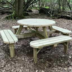 Handmade 8-Seater Round Picnic Table Swedish Redwood Outdoor Bench - thumbnail 1