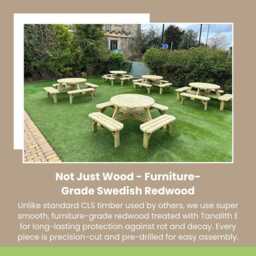 Handmade 8-Seater Round Picnic Table Swedish Redwood Outdoor Bench - thumbnail 2
