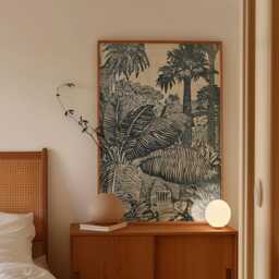 Tropical Jungle Poster, Botanical Temple Print, Monochrome Wall Art - thumbnail 2