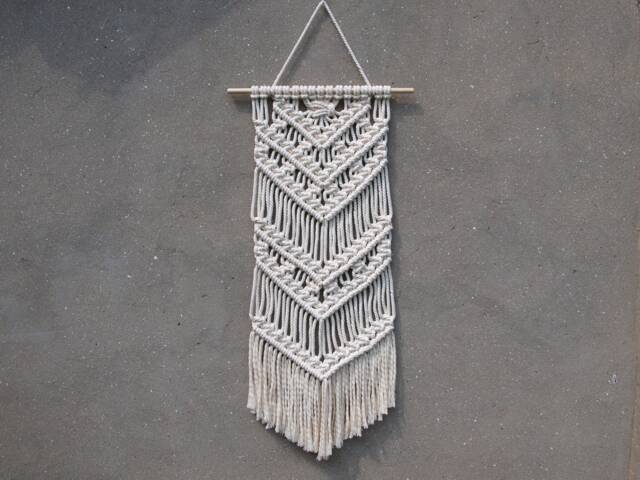 "Narrow Macrame Wall Hanging Modern Beige Cotton Decor - 15"" X 29" - image 1