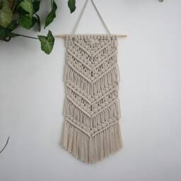 "Narrow Macrame Wall Hanging Modern Beige Cotton Decor - 15"" X 29" - thumbnail 3