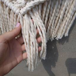 "Narrow Macrame Wall Hanging Modern Beige Cotton Decor - 15"" X 29" - thumbnail 4