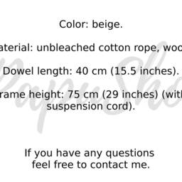"Narrow Macrame Wall Hanging Modern Beige Cotton Decor - 15"" X 29" - thumbnail 2