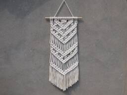 "Narrow Macrame Wall Hanging Modern Beige Cotton Decor - 15"" X 29" - thumbnail 1