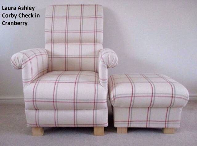 Laura Ashley Corby Check Cranberry Red Fabric Adult Chair & Footstool Tartan Armchair Lilium Green Grey Nursing Kitchen Penrith Butterfly - image 1