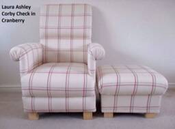 Laura Ashley Corby Check Cranberry Red Fabric Adult Chair & Footstool Tartan Armchair Lilium Green Grey Nursing Kitchen Penrith Butterfly - thumbnail 1