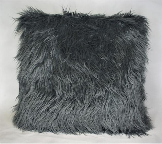 Large Gray Faux Fur Shaggy Sheepskin Pillow For Sofa Couch Or Bed in Ivory Black White - image 1