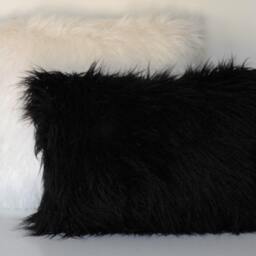 Large Gray Faux Fur Shaggy Sheepskin Pillow For Sofa Couch Or Bed in Ivory Black White - thumbnail 2