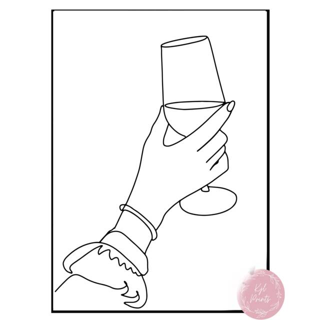 Wine Glass Line Art Print Minimalist Hand Drawing