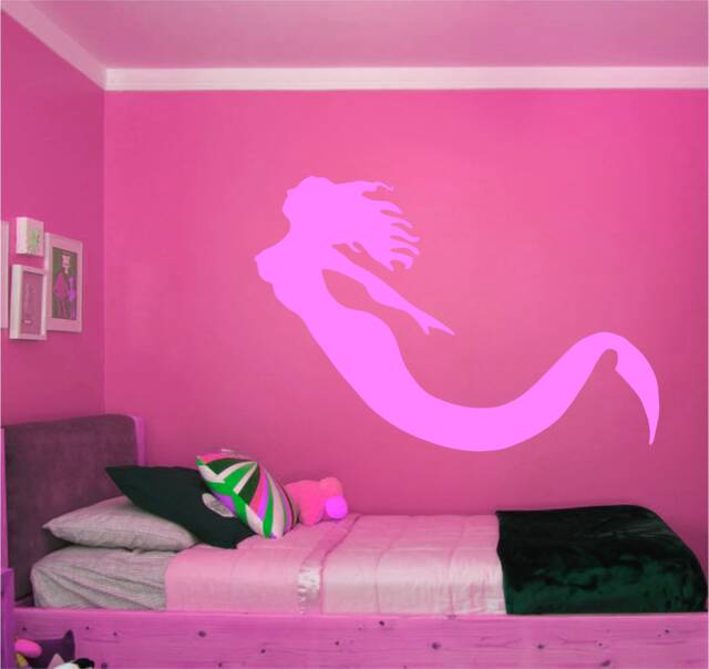 Mermaid Silhouette Vinyl Wall Art, Decal, Sticker, Transfer, Mural, Removable, Decor, Rent Friendly, Interior, Exterior, - 0530 - image 1