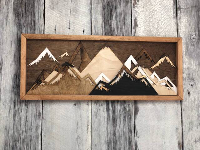 3D Mountain Wood Art Layered Reclaimed Wood, Nursery Decor - image 1