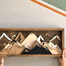 3D Mountain Wood Art Layered Reclaimed Wood, Nursery Decor - thumbnail 3