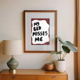 My Bed Misses Me Print Retro Doodle Art, Fun Home Decor - thumbnail 3