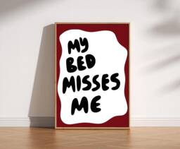 My Bed Misses Me Print Retro Doodle Art, Fun Home Decor - thumbnail 1