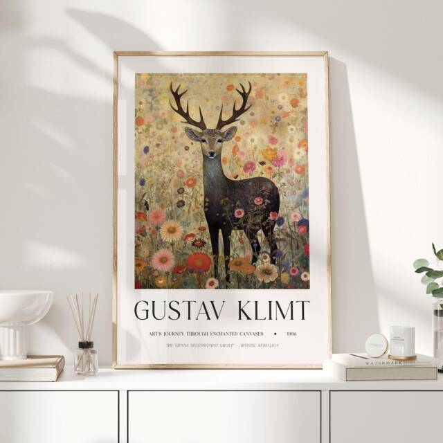 Gustav Klimt, Klimt Poster, Museum Exhibition Wallart Print, Poster Tree Of Life, Deer - image 1