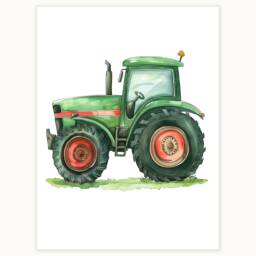 Green Tractor Nursery Print Vintage Farmhouse Wall Art - thumbnail 1