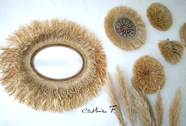 Large Oval Raffia Ethnic Mirror Sourya - image 1