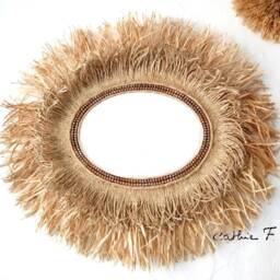 Large Oval Raffia Ethnic Mirror Sourya - thumbnail 2