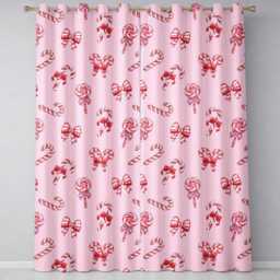 Cute Candy Cane Bows Blush Pink Background Seamless Pattern Readymade Eyelet Ring Top Thermal 100% Blackout Curtains - thumbnail 2
