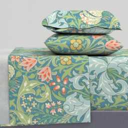 Art Nouveau Sheets - Golden Lily By Peacoquettedesigns Vintage Victorian William Morris Cotton Sateen Sheet Set Bedding Spoonflower