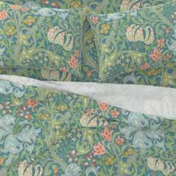 Art Nouveau Sheets - Golden Lily By Peacoquettedesigns Vintage Victorian William Morris Cotton Sateen Sheet Set Bedding Spoonflower - thumbnail 3