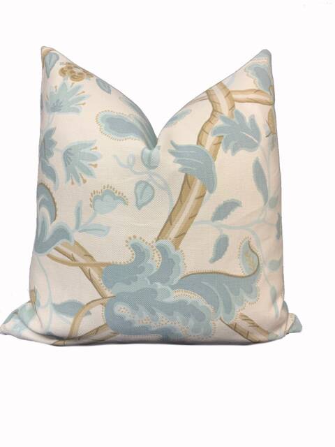 Thibaut Denmark Anniversary Collection Cushion Cover Pillow Double Sided Aqua & Cream - image 1