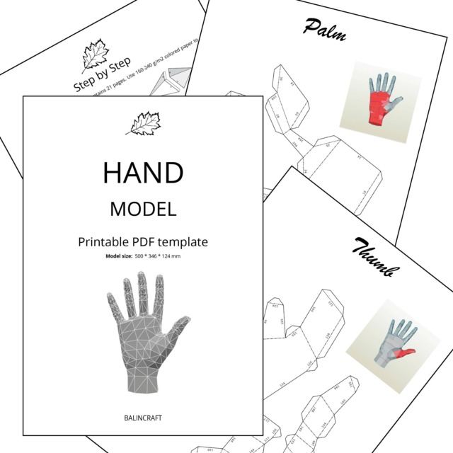 Hand - Low Poly PDF 3D Papercraft Template, Diy Paper Sculpture Pattern, Templates Kit, Gift For Adult & Kid, Make Your Own Trophy - image 1
