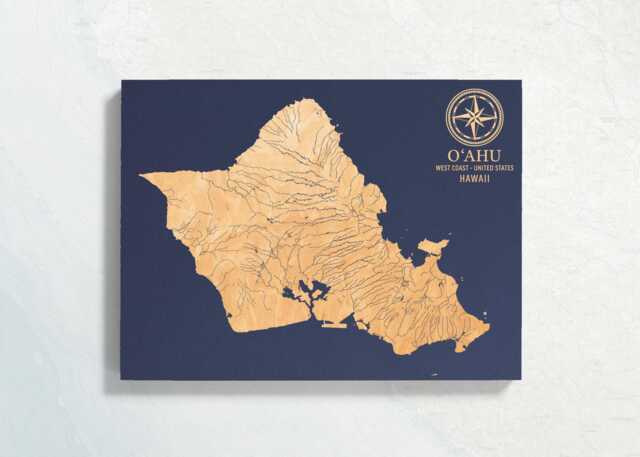 O'ahu, Hawaii Map - Engraved Wood Coastal Wall Art Sign, Beach House Home Decor Nautical Life Print, Unique Personalized Family Gift - image 1