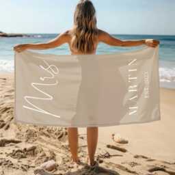 Custom Name Mrs./Mr. Est 2025 Beach Towel, Personalized Monogram Pool Signature Towel For Kids, Vacation Gift, Picnic - thumbnail 3