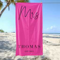 Custom Name Mrs./Mr. Est 2025 Beach Towel, Personalized Monogram Pool Signature Towel For Kids, Vacation Gift, Picnic - thumbnail 2