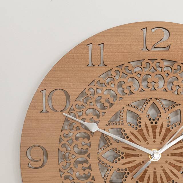Oak, Walnut Or Cherry - Wood Mandala Cut-Out Wall Clock - image 1