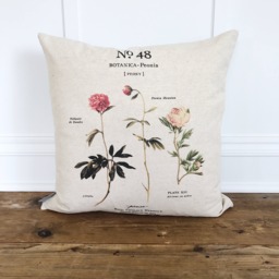 Peony Botanical Linen Pillow Cover - Spring Floral Design - thumbnail 1