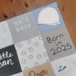 Baby Blanket Made From Clothes, Professionally Rectangle Memory With Embroidered Name For Child's 1st Birthday - thumbnail 2