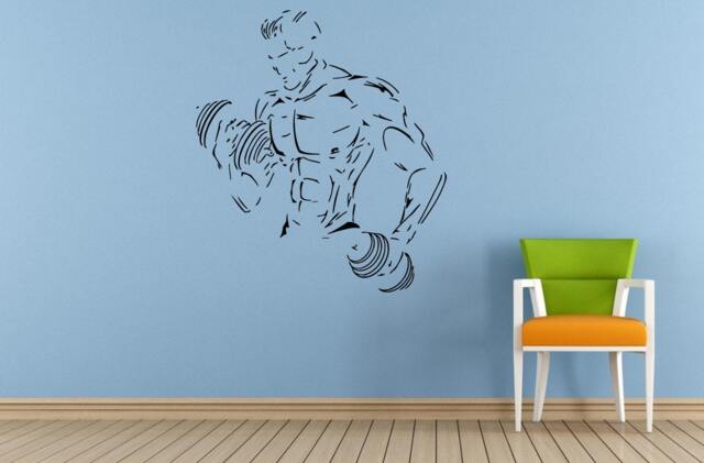 Man Fitness Gym Body Building Weights Wall Or Car Vinyl Peal & Stick Removable Sticker Decal L1403 - image 1