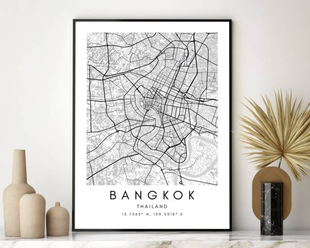 Bangkok City Map Art Print Modern Black & White Thailand Poster - image 1
