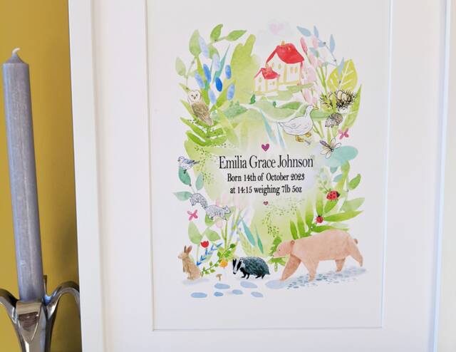 Personalised Woodland Nursery Print Baby Name Art, A4 - image 1