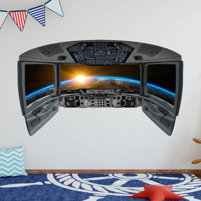 Galaxy Wall Art Boys Room Decor - Peel & Stick Spaceship Cockpit Decal Outer Space Window Stickers - Vwaq Cp8 - image 1