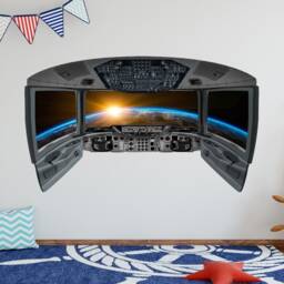 Galaxy Wall Art Boys Room Decor - Peel & Stick Spaceship Cockpit Decal Outer Space Window Stickers - Vwaq Cp8 - thumbnail 1