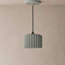 Large Syracuse - Ceramic Pendant Ceiling Light Handmade Minimalist Hanging Fixture in Fog Gray - thumbnail 2