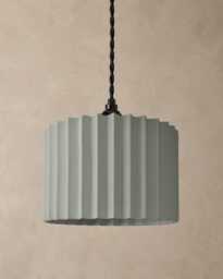 Large Syracuse - Ceramic Pendant Ceiling Light Handmade Minimalist Hanging Fixture in Fog Gray - thumbnail 1