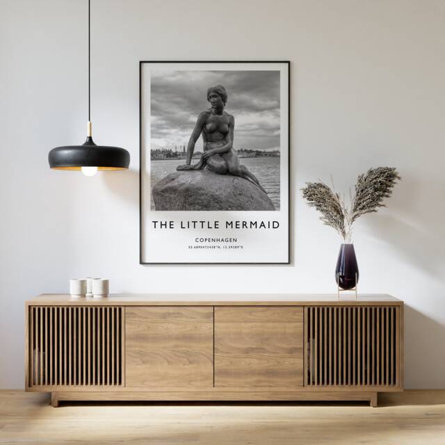Copenhagen Little Mermaid Print Black & White Travel Photography - image 1
