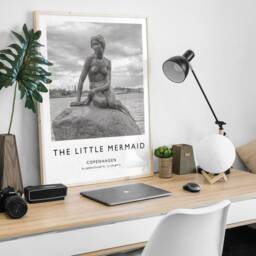 Copenhagen Little Mermaid Print Black & White Travel Photography - thumbnail 2