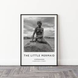 Copenhagen Little Mermaid Print Black & White Travel Photography - thumbnail 3