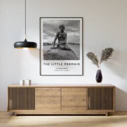 Copenhagen Little Mermaid Print Black & White Travel Photography - thumbnail 1