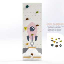 Rock Climbing Wall - Wooden Indoor Play For Kids Room - Pink Light Rocket Design, Custom Made, Holds Included - thumbnail 2