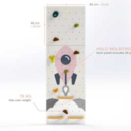 Rock Climbing Wall - Wooden Indoor Play For Kids Room - Pink Light Rocket Design, Custom Made, Holds Included - thumbnail 3