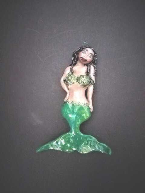 Mermaid With Black Hair Green Tail - image 1