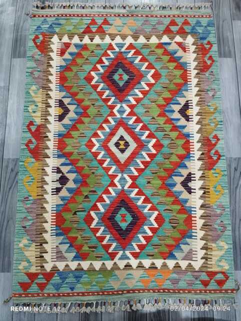 Classic Rug, Handmade Artisan Afghan Turkish Scandinavian Navajo Bohemian Wool Flatweave Multicolour Kilim Rug 148x101 cm - image 1