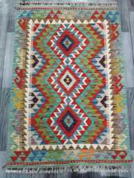 Classic Rug, Handmade Artisan Afghan Turkish Scandinavian Navajo Bohemian Wool Flatweave Multicolour Kilim Rug 148x101 cm - thumbnail 1